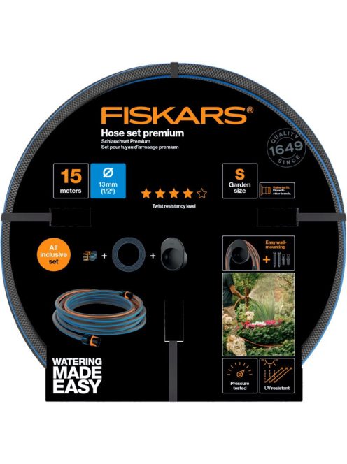 Fiskars Locsolótömlő szett, 13 mm-es (1/2) tömlővel, tartóval 15 m Q4