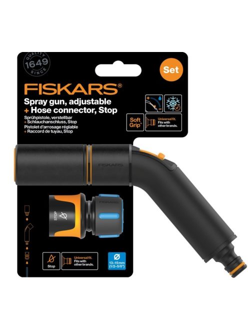 Fiskars Comfort locsolópisztoly, állítható fejjel + CF tömlőcsatlakozó 13-15mm