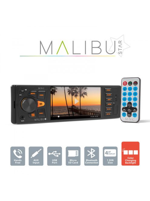 Multimédiás fejegység "Malibu Star" - 1 DIN - 4 x 50 W - BT - MP3 - AUX - SD - USB