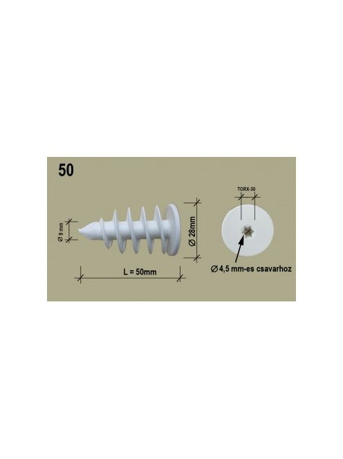 Polisztirol dübel 48 csavarmenetes 5 cm szigeteléshez