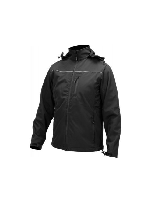 YATO Munkavédelmi softshell kabát kapucnival fekete 2XL-es méret 3 zsebes