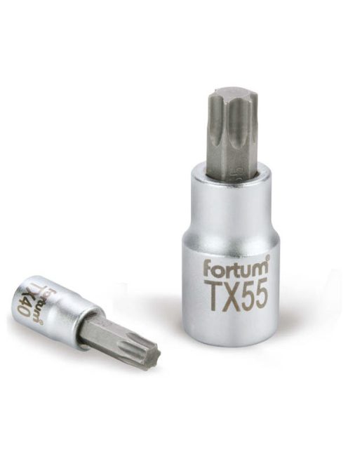 bitdugófej, torx, 1/2", 61CrV5/S2, mattkróm; TX45, 55mm FORTUM