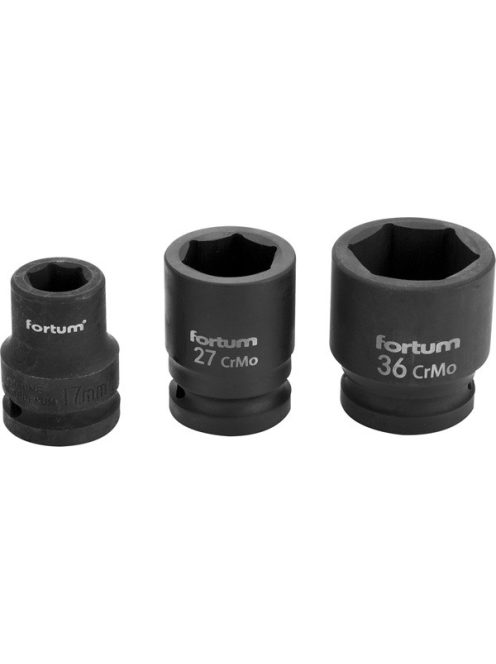 gépi (impakt) dugófej 3/4", 19mm, L 52 mm, feketített, FORTUM